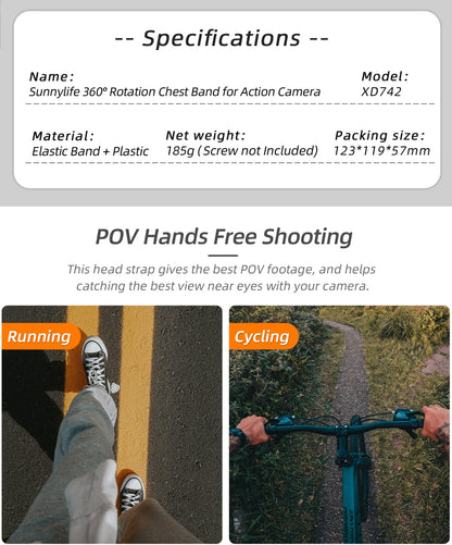 360° Rotation Adjustable Chest Mount Harness Strap for Action Cameras