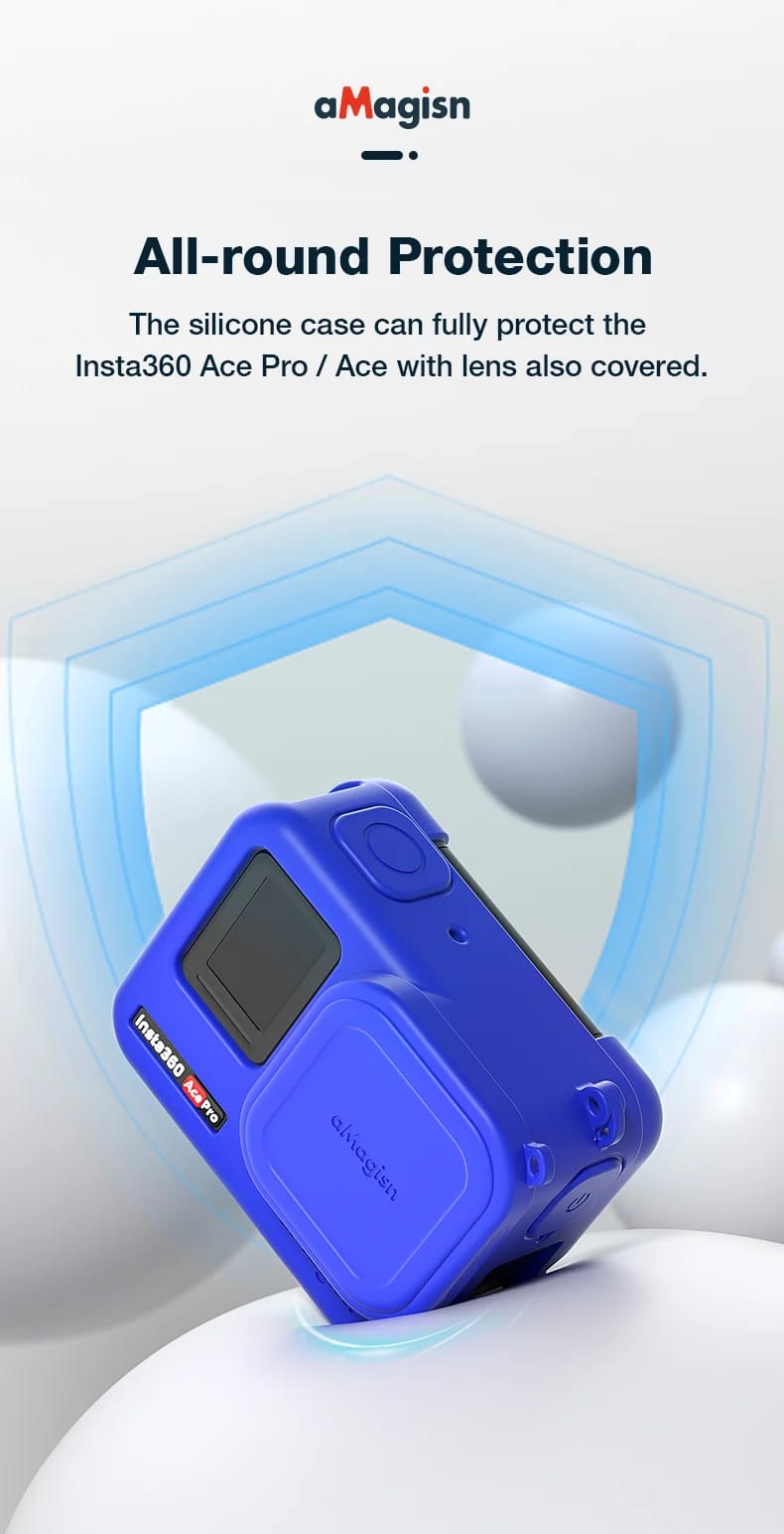 Silicone Case Cover for Insta360 Ace Camera Skin with Lens Cap – Blue