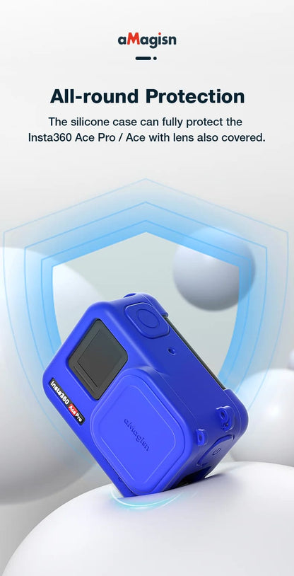 Silicone Case Cover for Insta360 Ace Camera Skin with Lens Cap – Blue