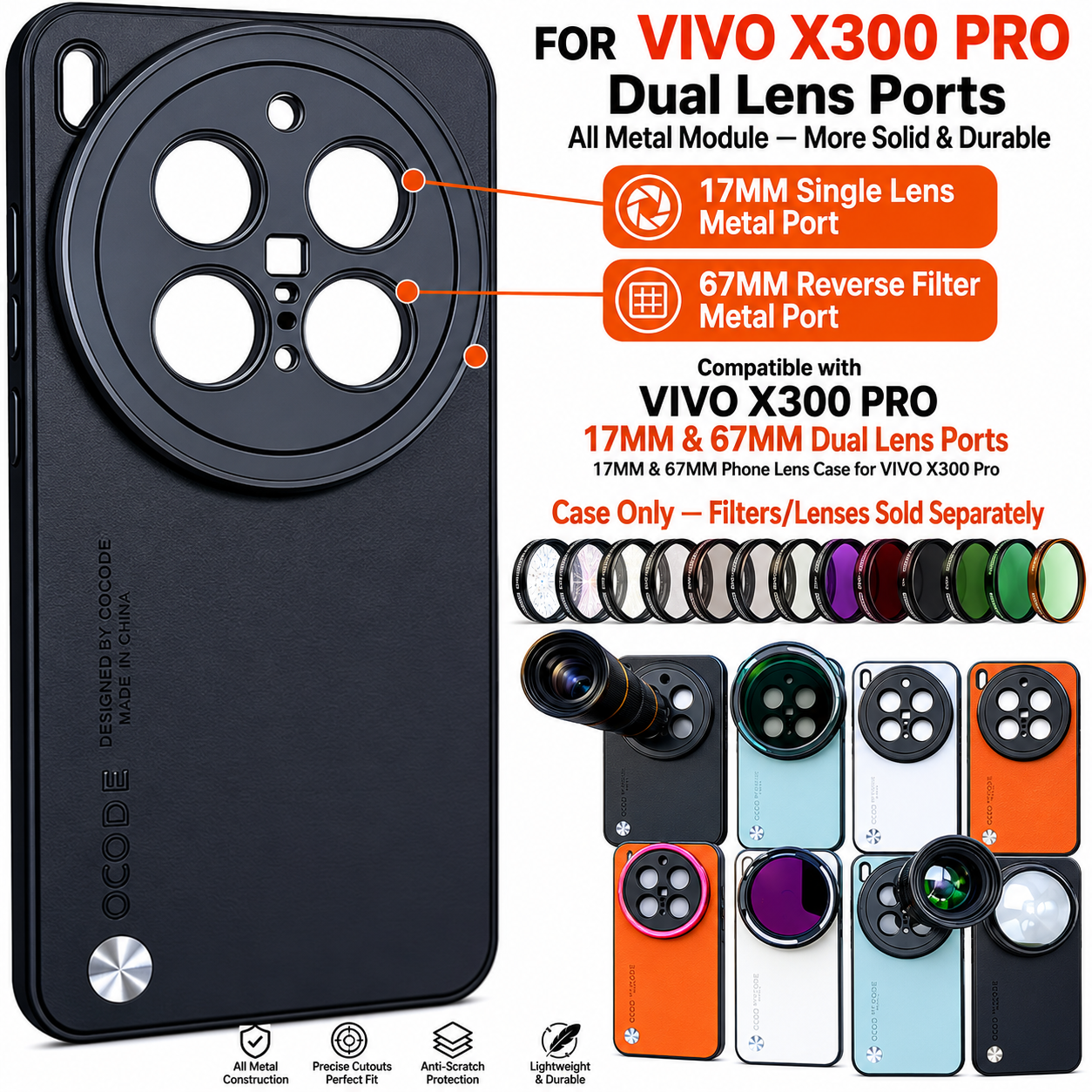 GetZget® 17mm Phone Case Compatible with Vivo X200 Pro with Lens Cap Cover Support 67mm ND Filter 17mm Lens Accessories (Black) (Vivo X300 Pro)