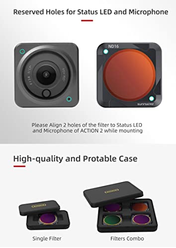 Filters 4 in 1 Set for DJI Action 2 Camera Nd Filters(ND4/PL,ND8/PL,ND16/PL,ND32/PL) (4 in 1 Ndpl Filters Set) GetZget
