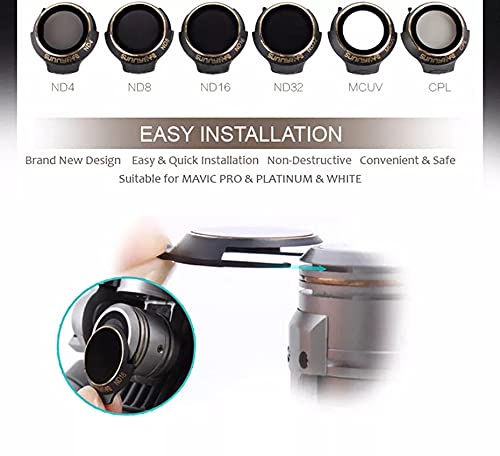 Sunnylife New Camera Lens Filters for DJI Mavic Pro Drone Accessories ND Filters 6 in 1 Set(MCUV, CPL, ND4, ND8, ND16, ND32) GetZget