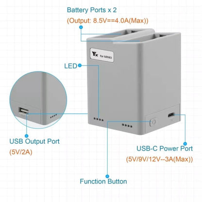 Charging Hub for DJI Mini 3 Pro Two Way Quick Charge 3.0 Compact and Lightweight Charger Accessories GetZget