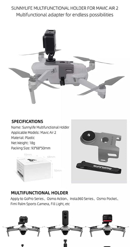 Camera Holder Mount for DJI Mavic AIR 2/ AIR 2S ,Use with Gopro series, Insta 360 Series, DJI Osmo Action, Osmo Pocket series Action Camera Mount GetZget