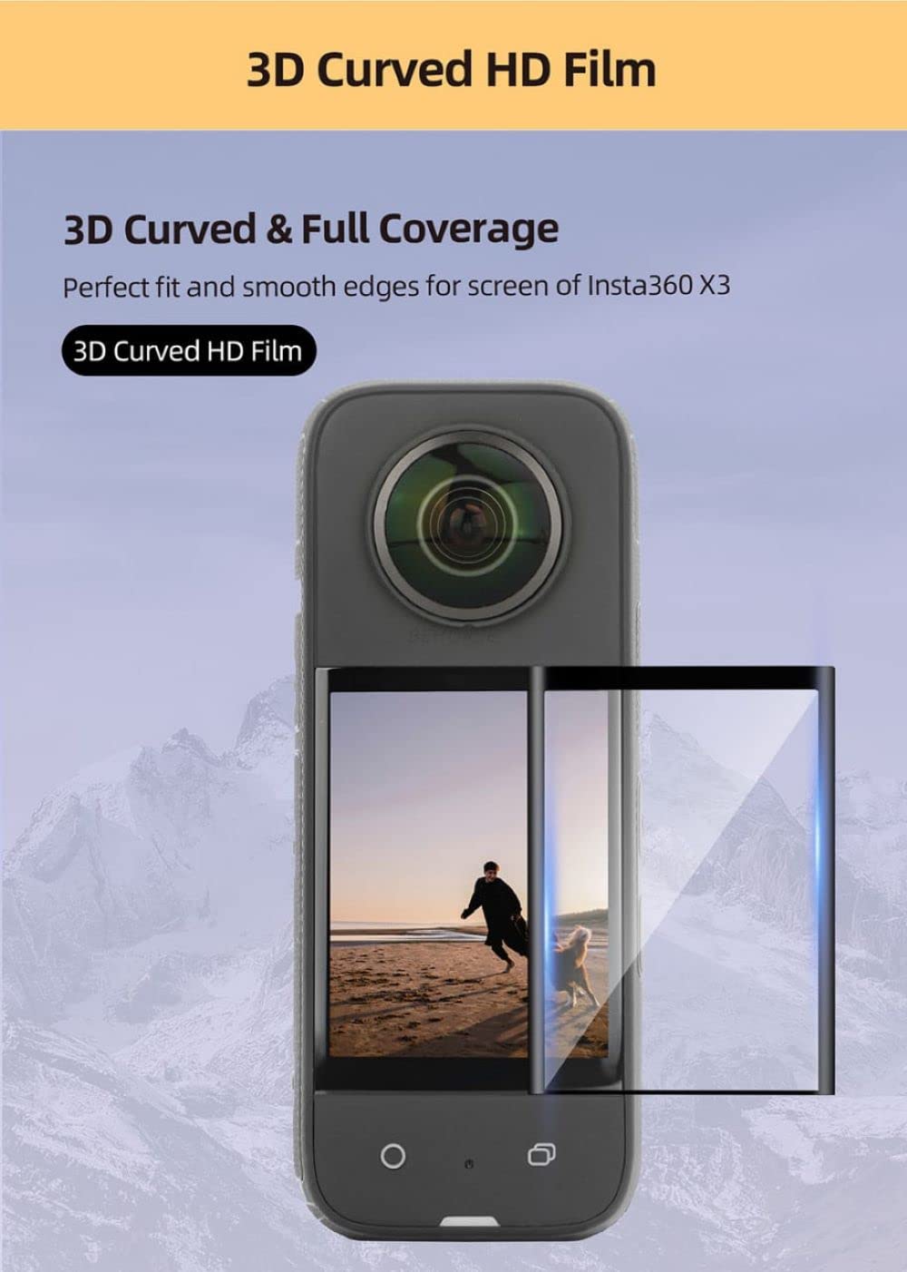 Tempered Glass Screen Protector for Insta360 One X3 (3D Curved, 2 Films) (view 8)