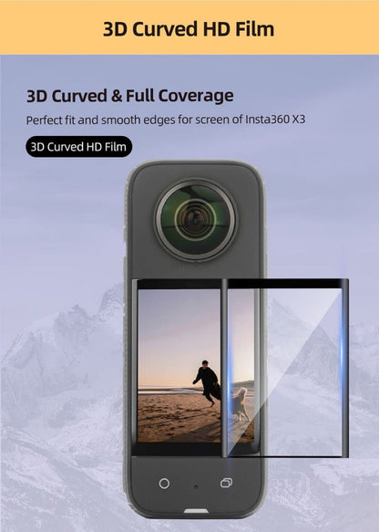 Tempered Glass Film for Insta360 One X3 HD 3D Curved Screen, Dust, Scratch Guard Protective Accessories (2 Films) GetZget